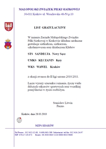 List gratulacyjny MZPS